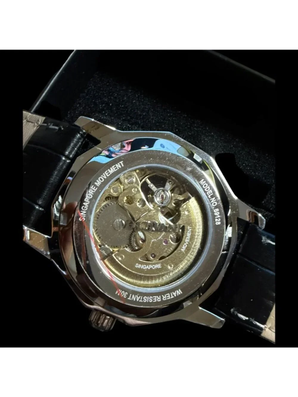 Invicta Automatic Objet D Art 46mm Skeleton Watch Men's Black Leather Strap